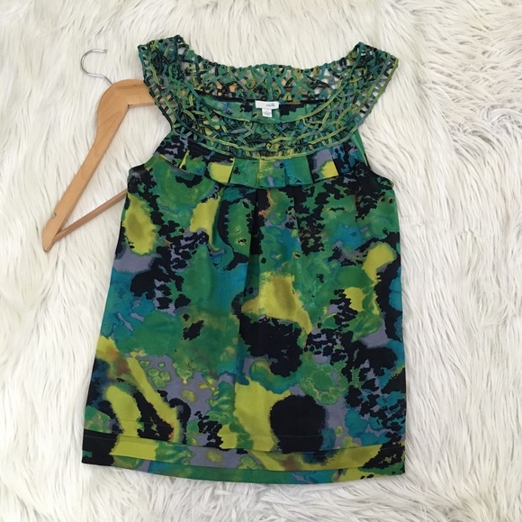 Anthropologie Tops - Odille Anthropologie Sz 6 Pleated Blue Green Top